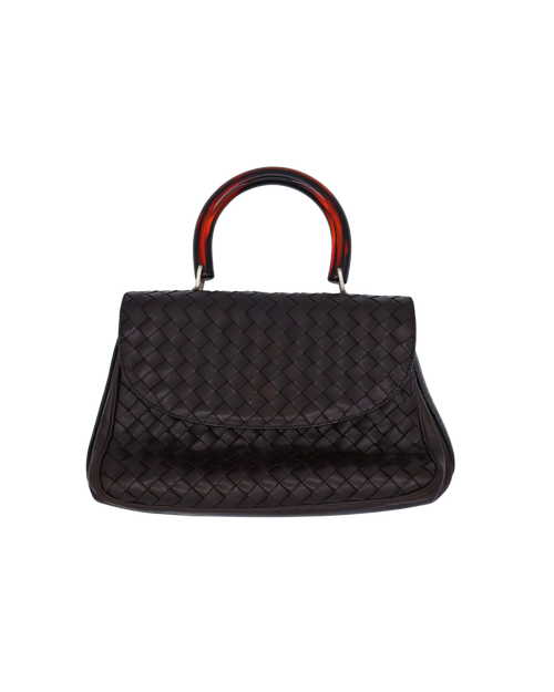 Bottega Intrecciato Resin Top Handle Bag in Brown