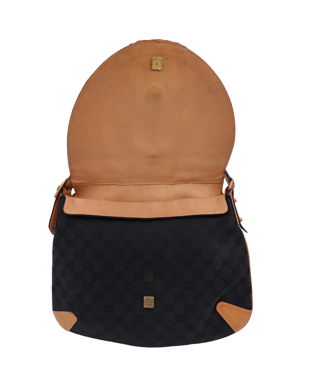 Gucci GG Black Canvas & Tan Leather Horsebit Shoulder Bag