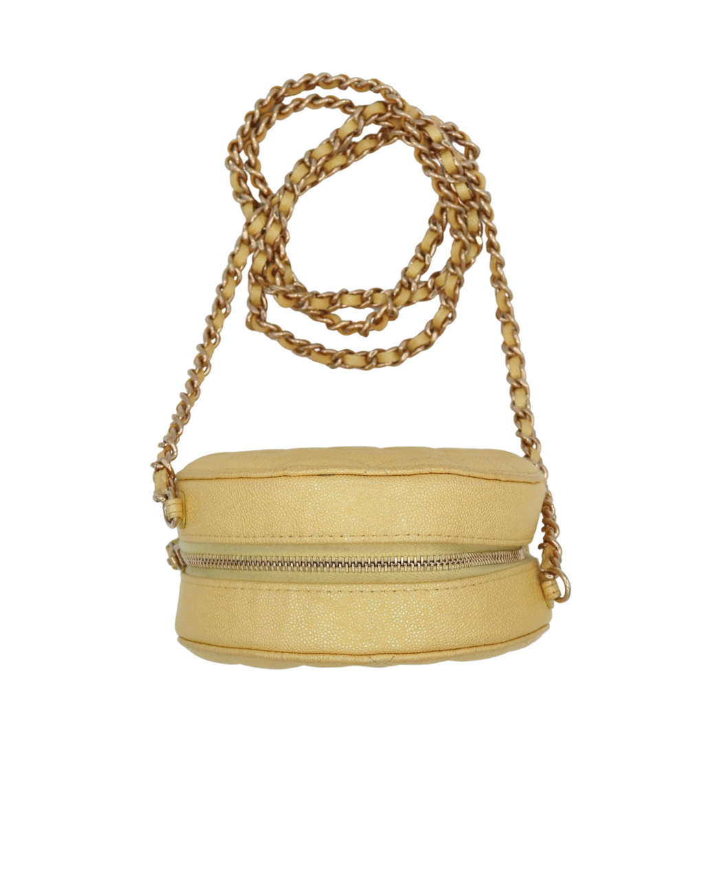 Chanel Round Clutch with Chain Mini Quilted Iridescent Caviar Leather Crossbody