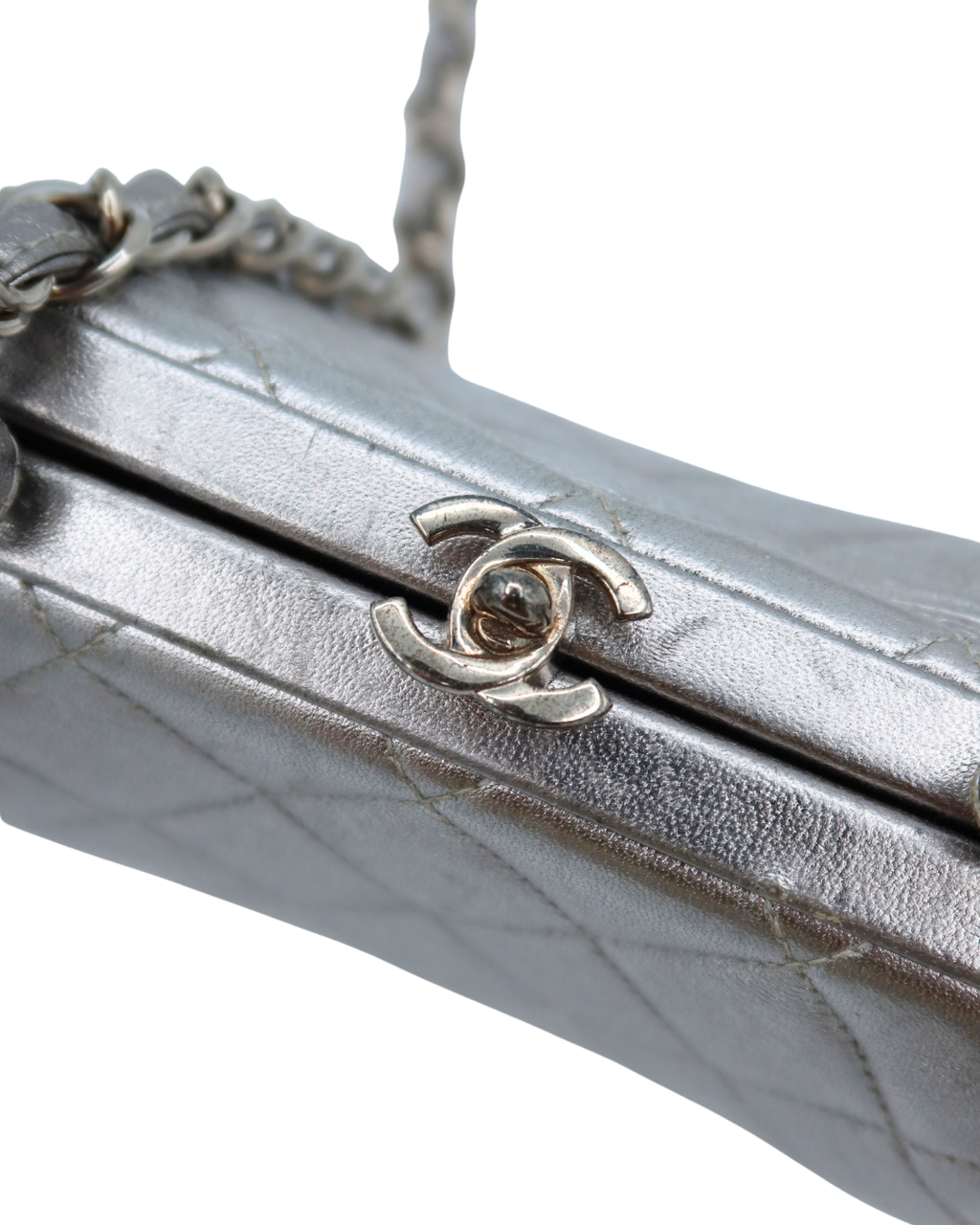 Chanel Silver Quilted Lambskin Chain Shoulder Bag 1996–1997