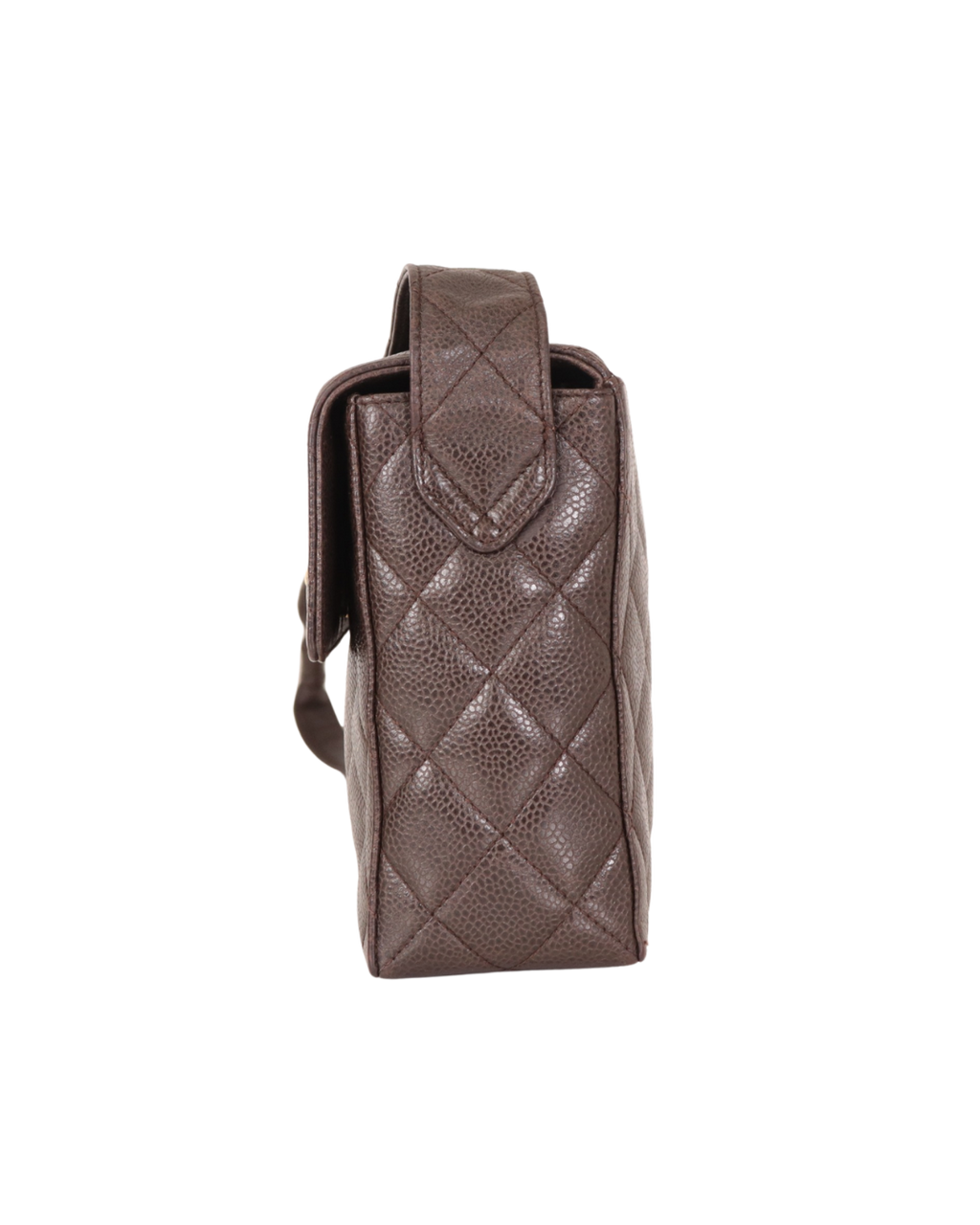 Chanel Vintage Brown Quilted Caviar Square Flap Crossbody Bag 1996-1997