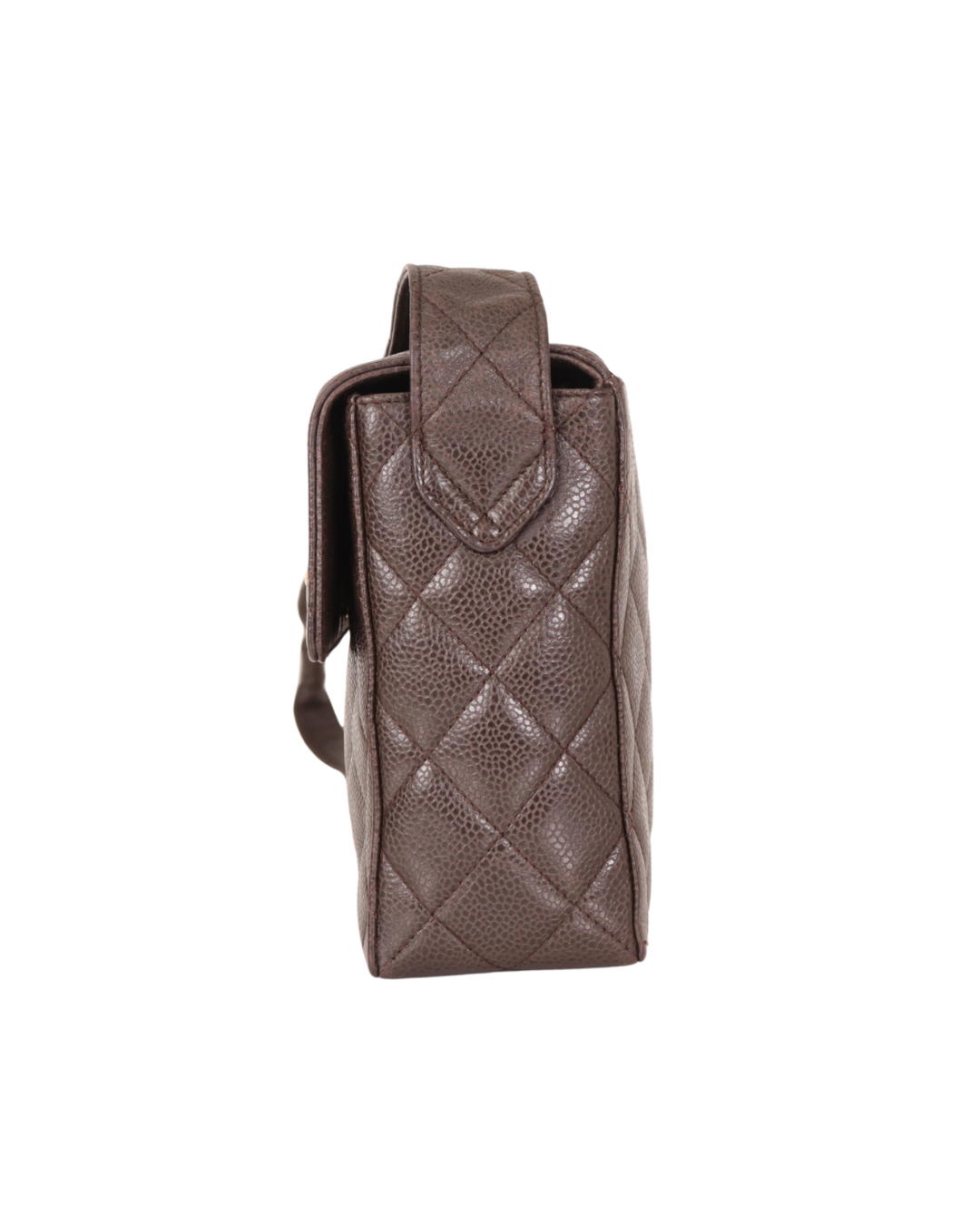 Chanel Vintage Brown Quilted Caviar Square Flap Crossbody Bag 1996-1997