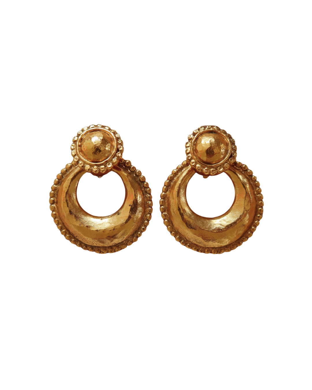 Chanel Vintage Door Knocker Clip On Gold Plated Earrings