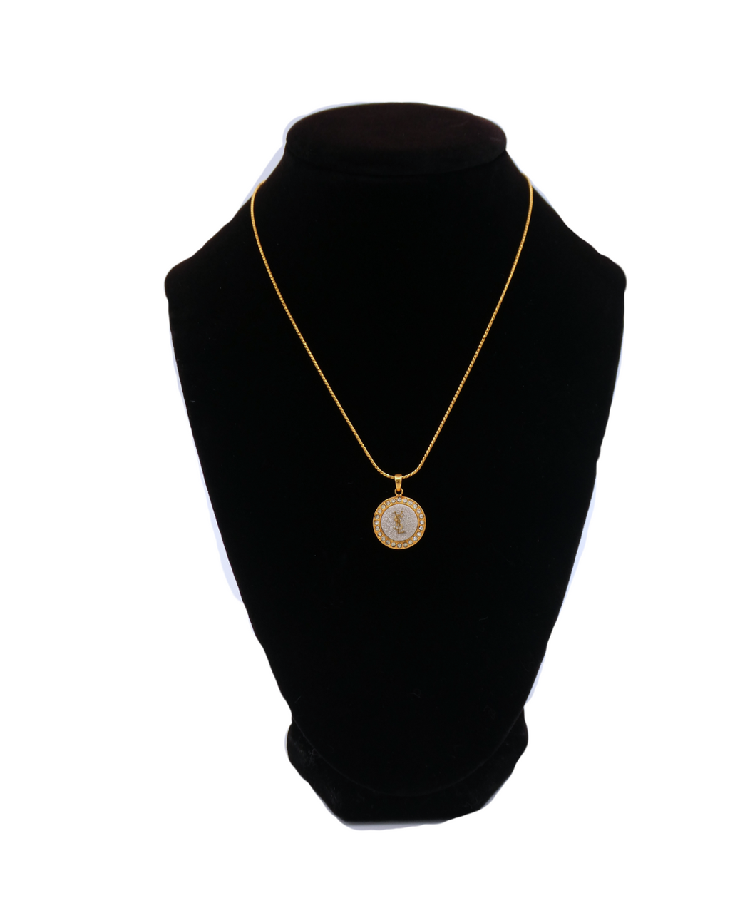 Yves Saint Laurent YSL Vintage Gold & Silver Medallion Necklace with Crystal Accents