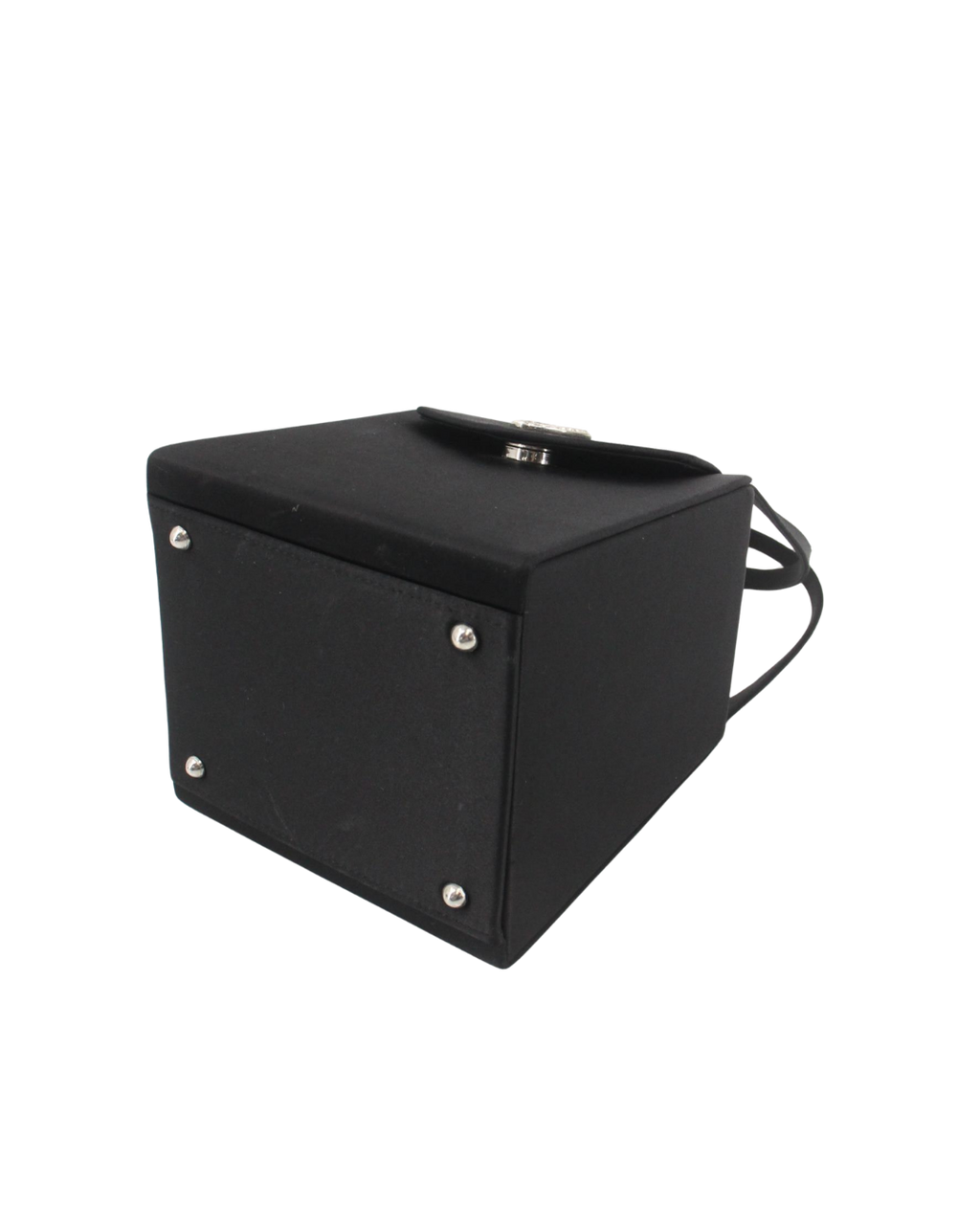 YSL Vintage Black Satin Box Bag with Rhinestone Heart