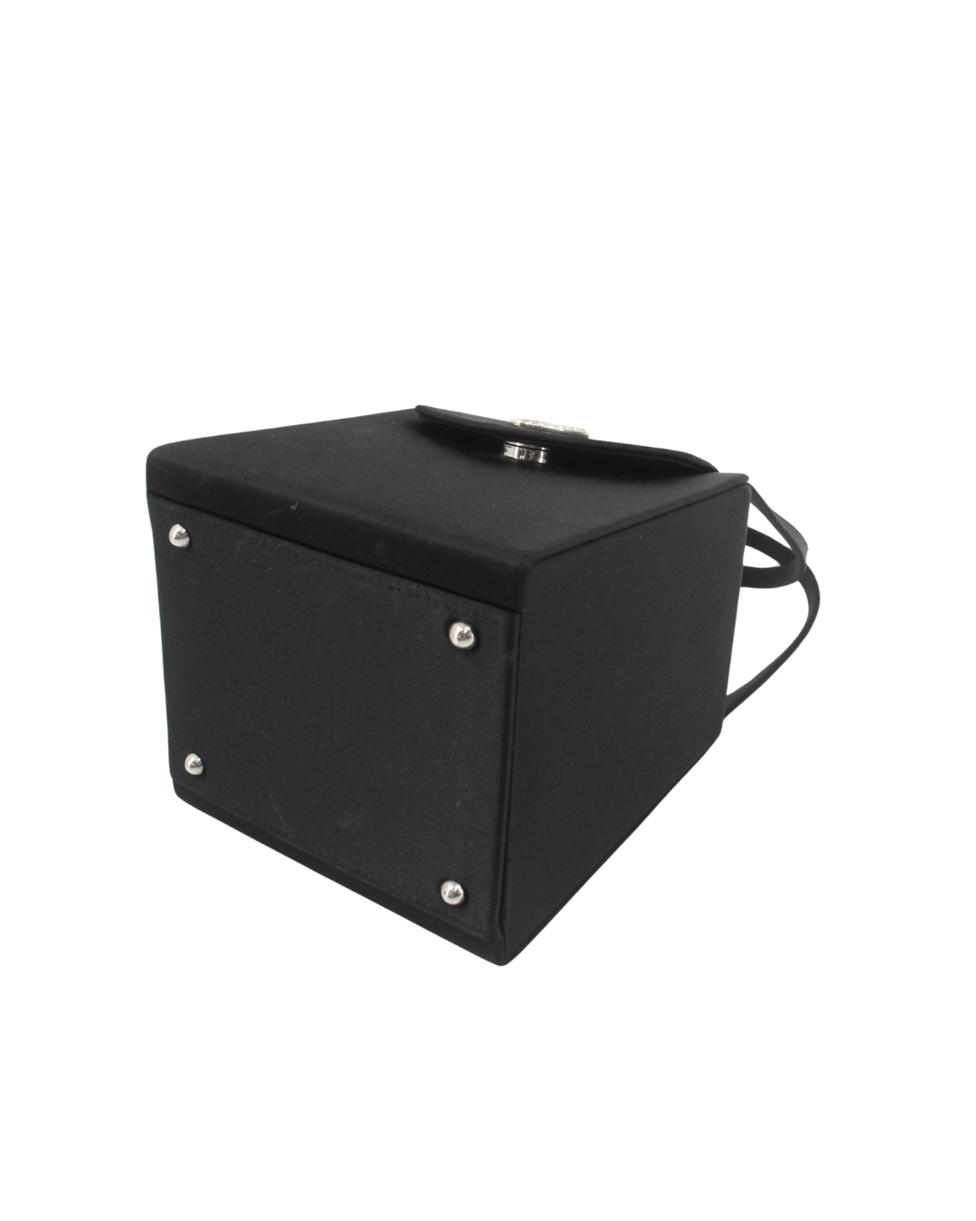 YSL Vintage Black Satin Box Bag with Rhinestone Heart