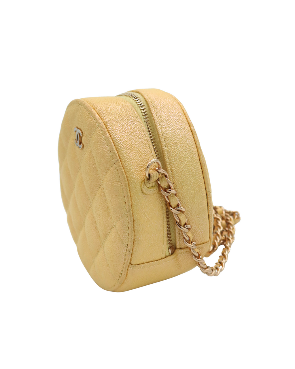 Chanel Round Clutch with Chain Mini Quilted Iridescent Caviar Leather Crossbody