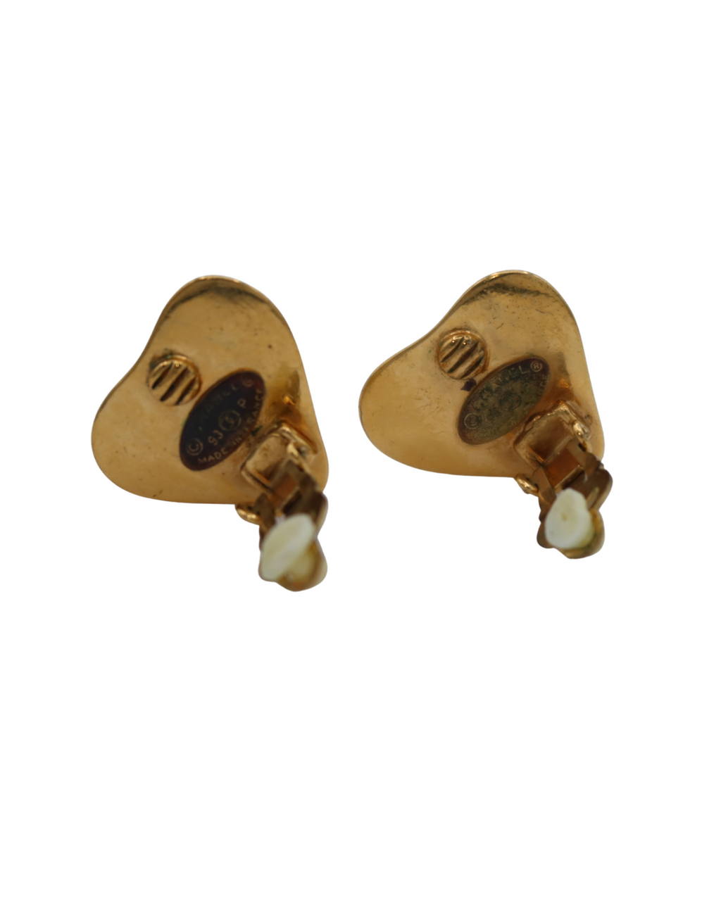 Chanel Vintage CC Gold Plated Heart Clip On Earrings
