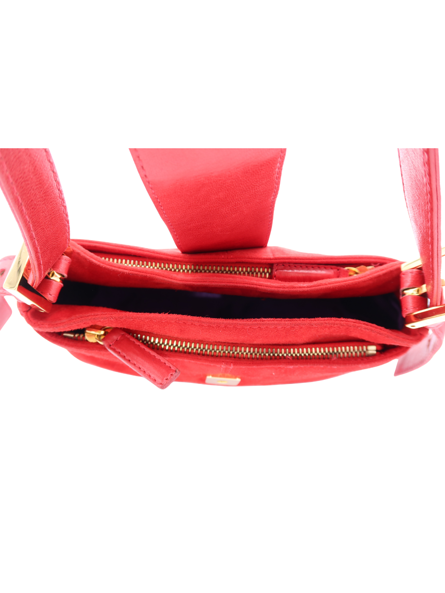 Fendi Vintage Mamma Baguette Red Suede Shoulder Bag with Glitter FF Buckle
