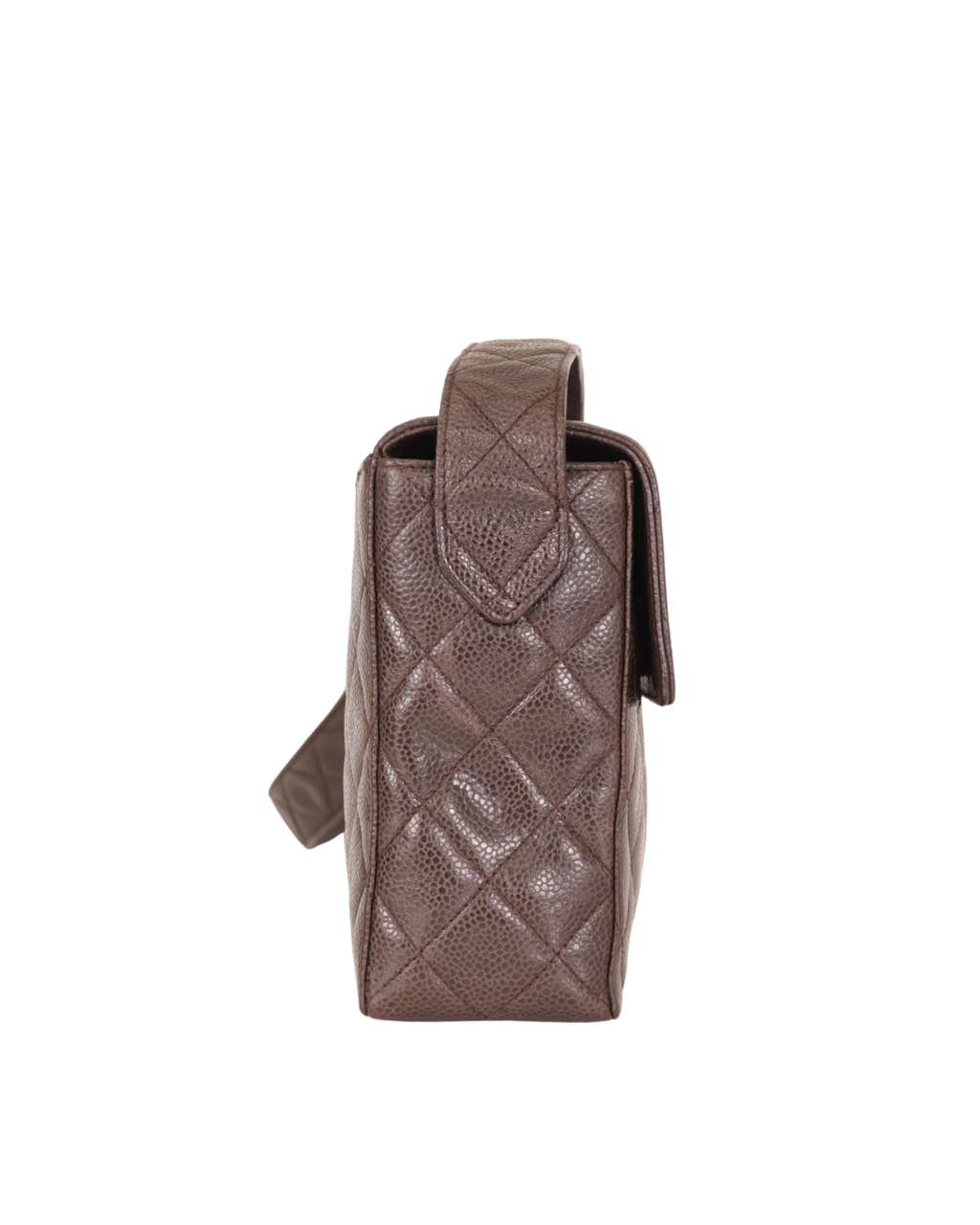 Chanel Vintage Brown Quilted Caviar Square Flap Crossbody Bag 1996-1997