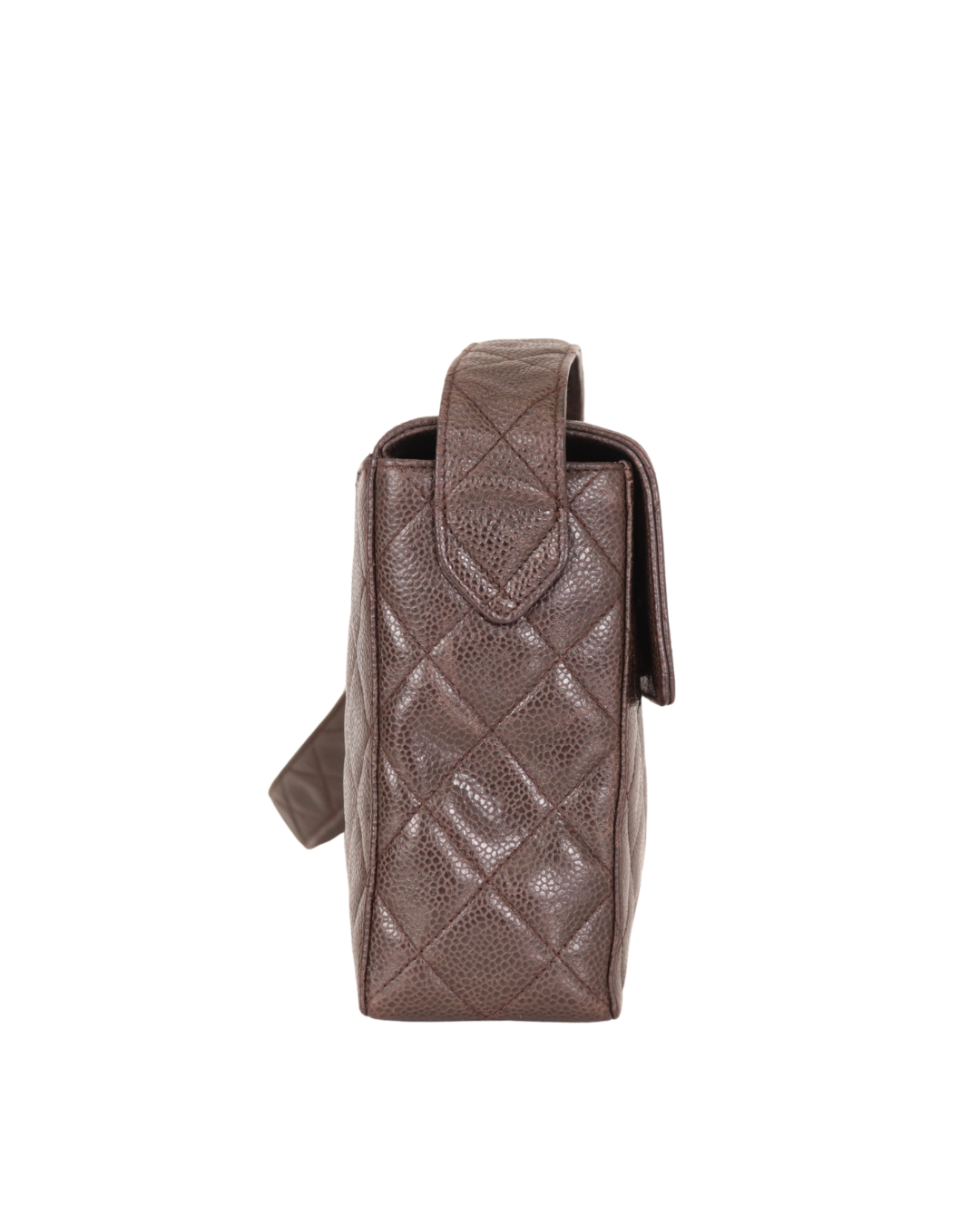 Chanel Vintage Brown Quilted Caviar Square Flap Crossbody Bag 1996-1997