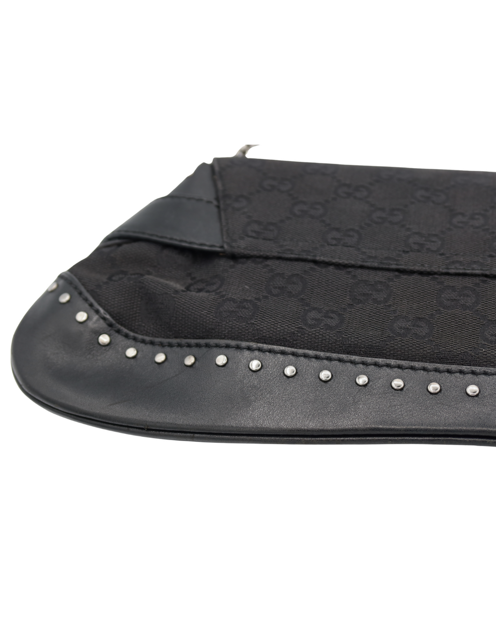 Gucci Vintage Black Monogram Canvas Studded Horsebit Bag