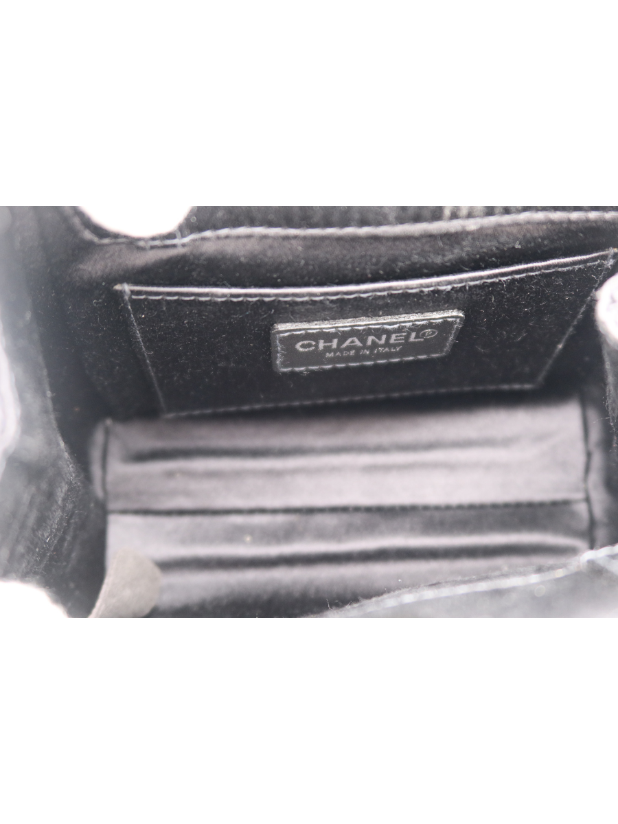 Chanel Vintage Black Satin Small Evening Bag with Crystal Camellia 2000-2002