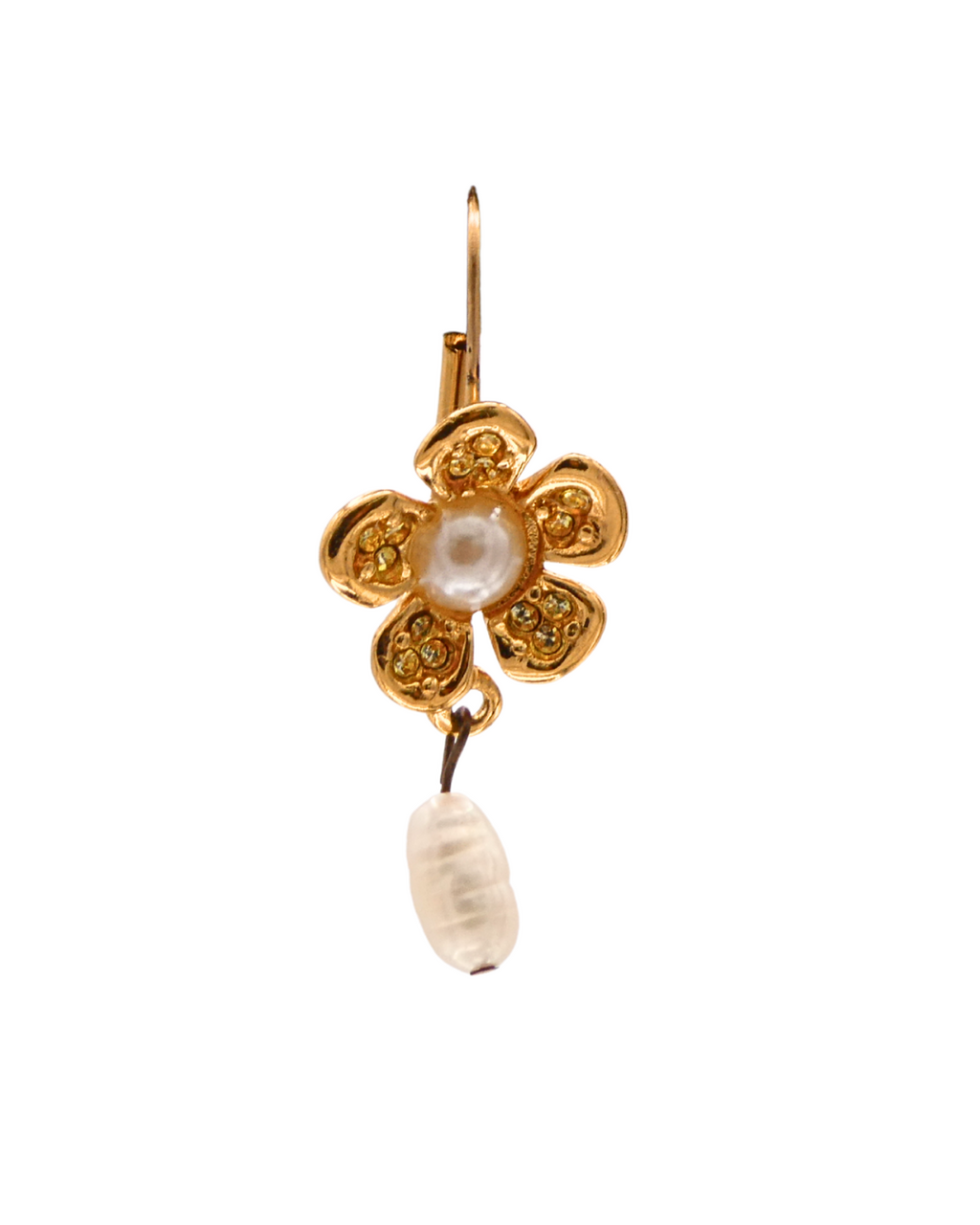 Givenchy Flower Earrings with Pave Crystal and Pearl