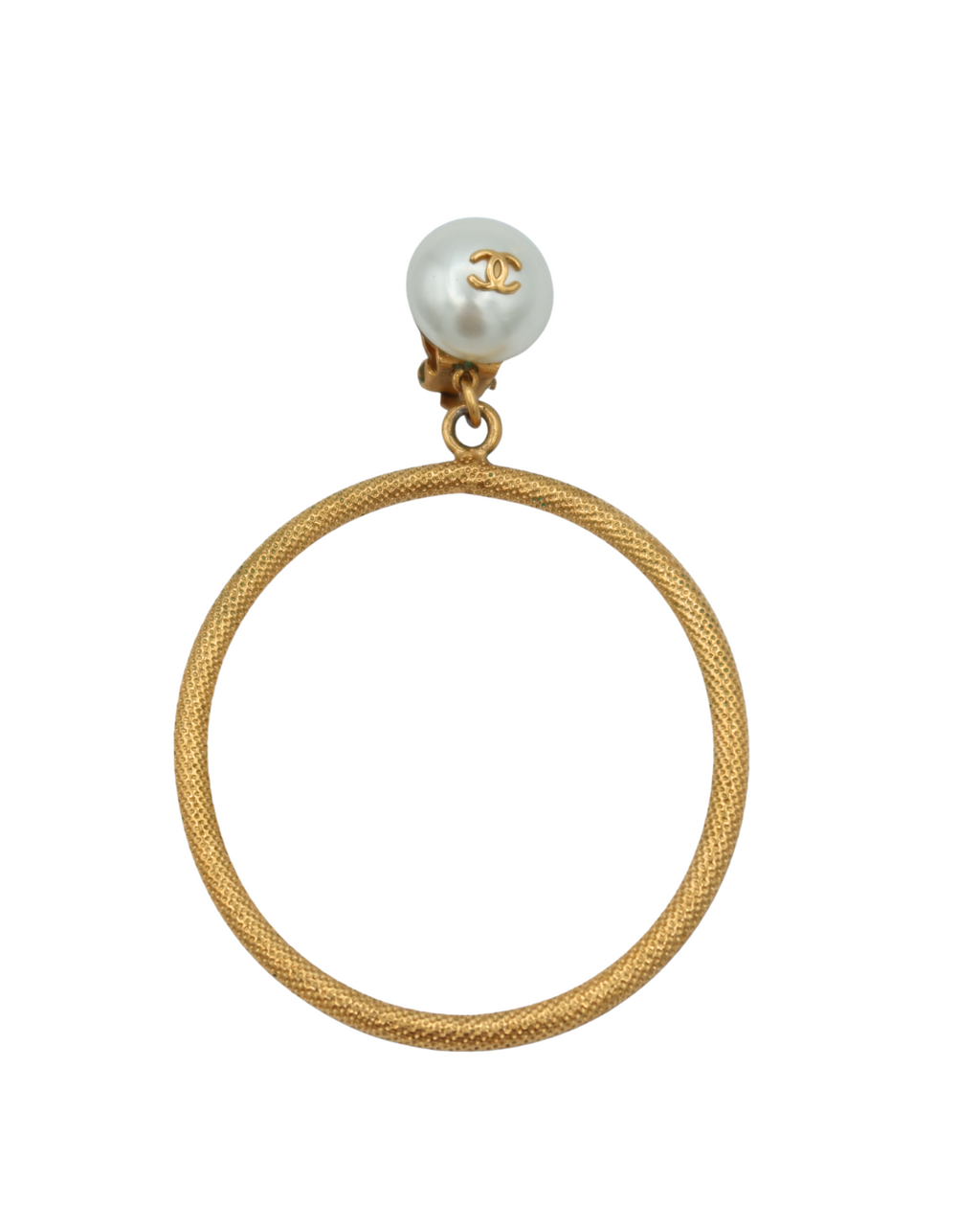 Chanel Vintage Gold Plated Hoop Clip On Earrings with Faux Pearl