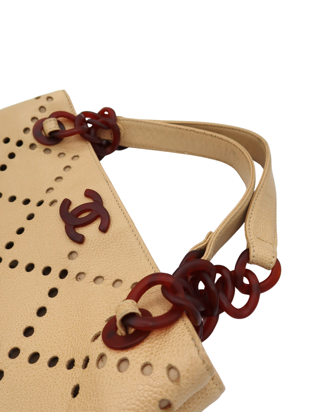 Chanel Vintage Cream Caviar Leather Perforated Bag 2003-2004