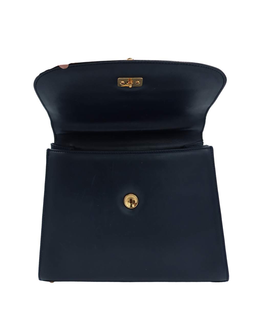 Gucci Vintage Blue-Black Leather Bamboo Clasp Top Handle Bag with Strap