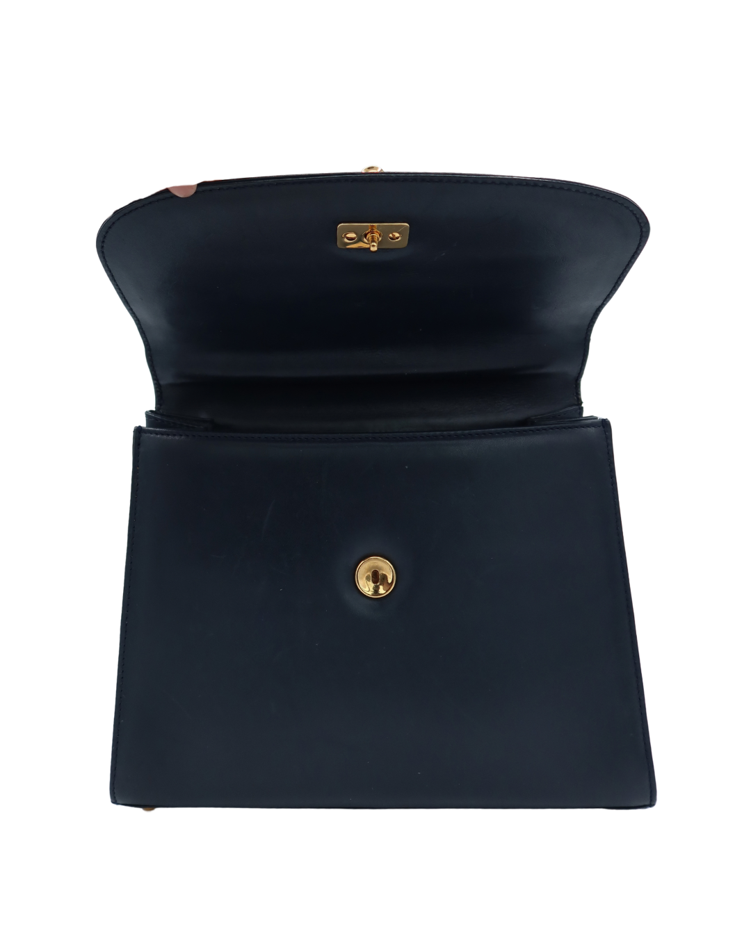Gucci Vintage Blue-Black Leather Bamboo Clasp Top Handle Bag with Strap