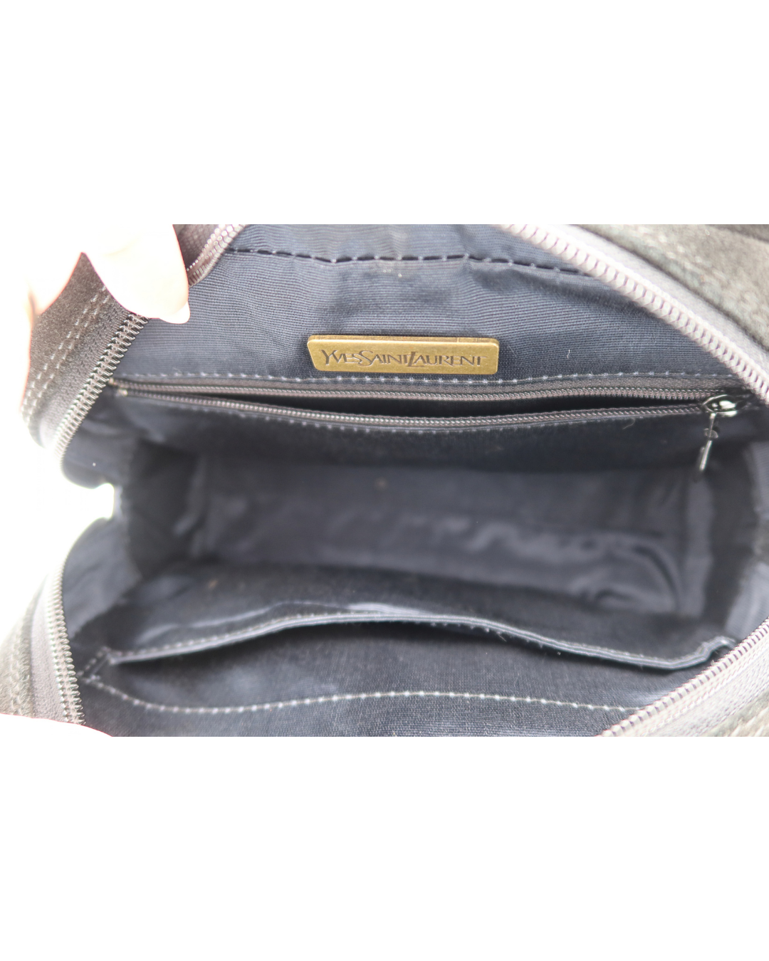Yves Saint Laurent Vintage Black Suede & Leather Stitched Shoulder Bag