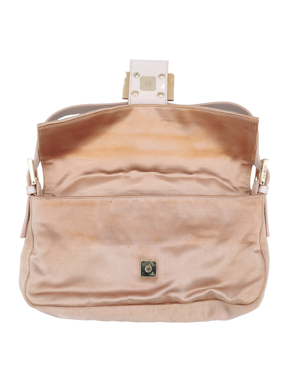 Fendi Baguette Shoulder Bag Pink Satin w/ Leather Straps & Rhinestone Hardware