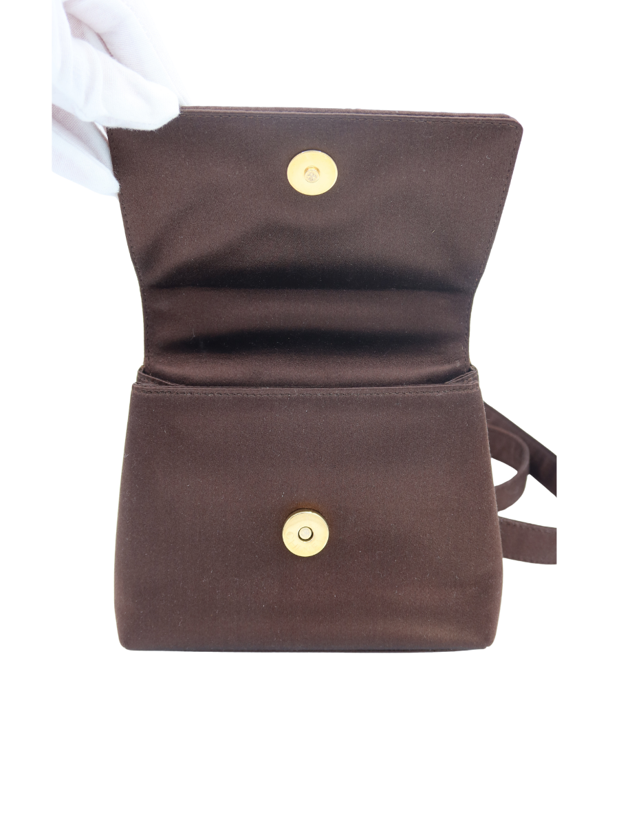 Chanel Vintage Brown Satin Beaded Shoulder Bag 1997-1999