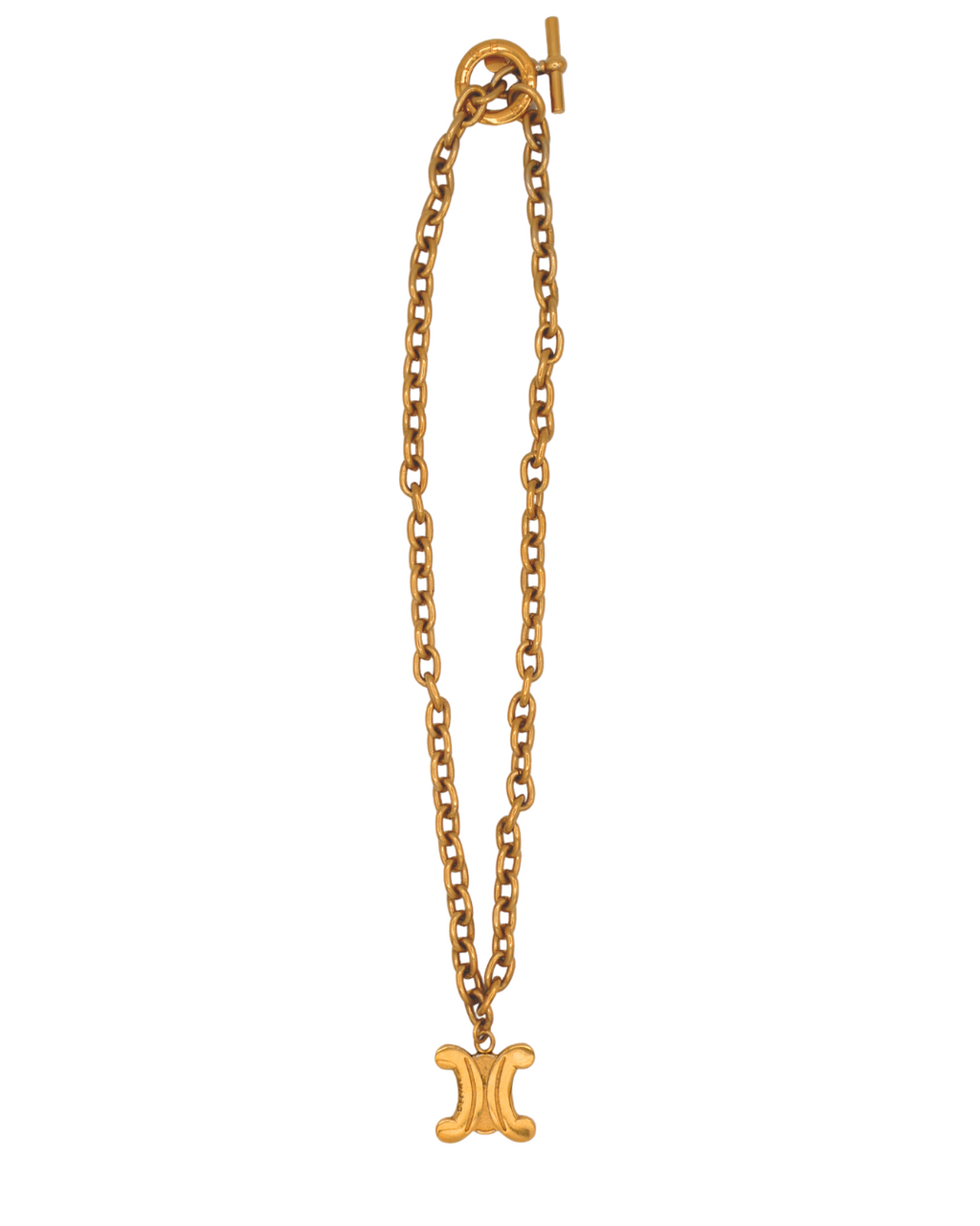 Celine Vintage Gold Tone Blazon Triomphe Logo Pendant Necklace