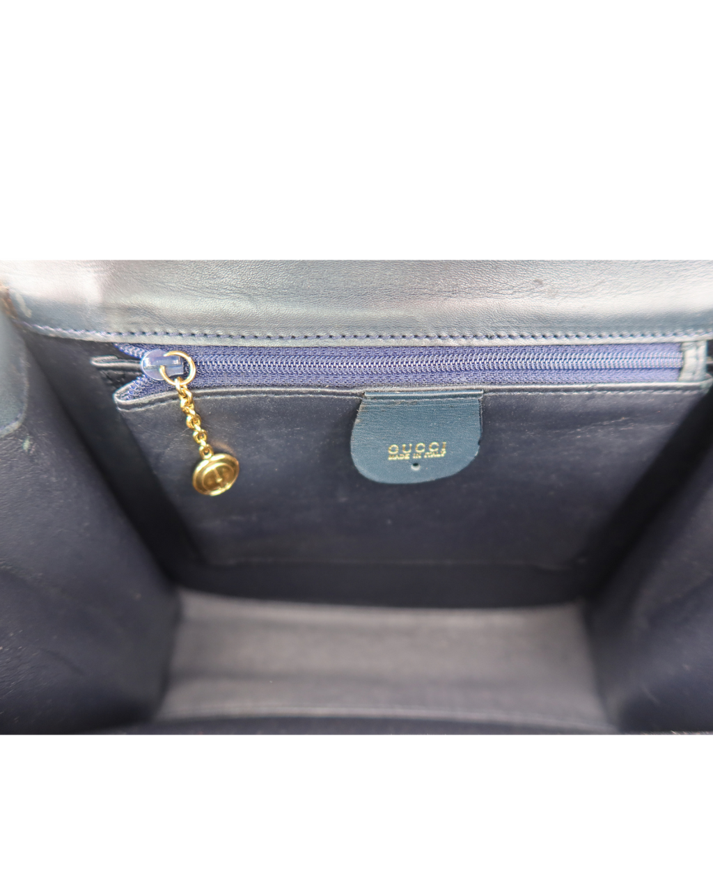 Gucci Vintage Blue-Black Leather Bamboo Clasp Top Handle Bag with Strap
