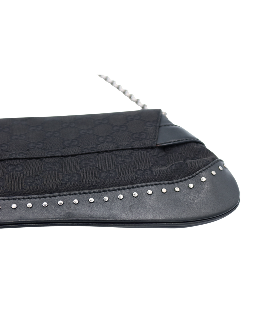 Gucci Vintage Black Monogram Canvas Studded Horsebit Bag