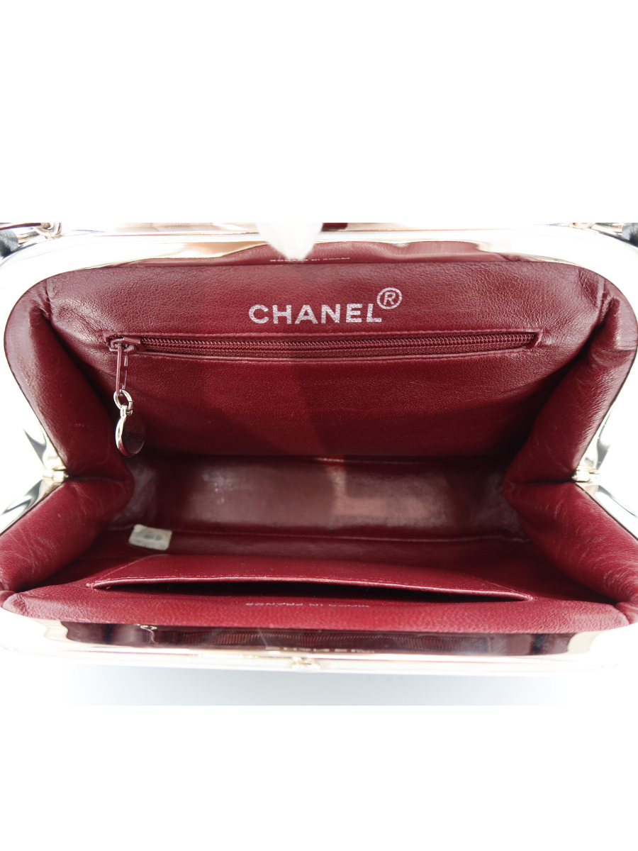 Chanel Vintage Black Quilted Lambskin Kiss Lock Frame Top Handle Bag 1996-1997