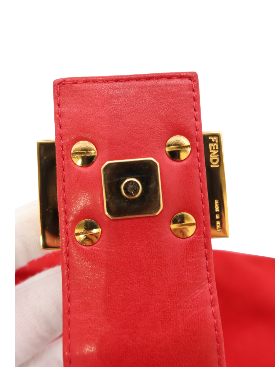 Fendi Vintage Mamma Baguette Red Suede Shoulder Bag with Glitter FF Buckle