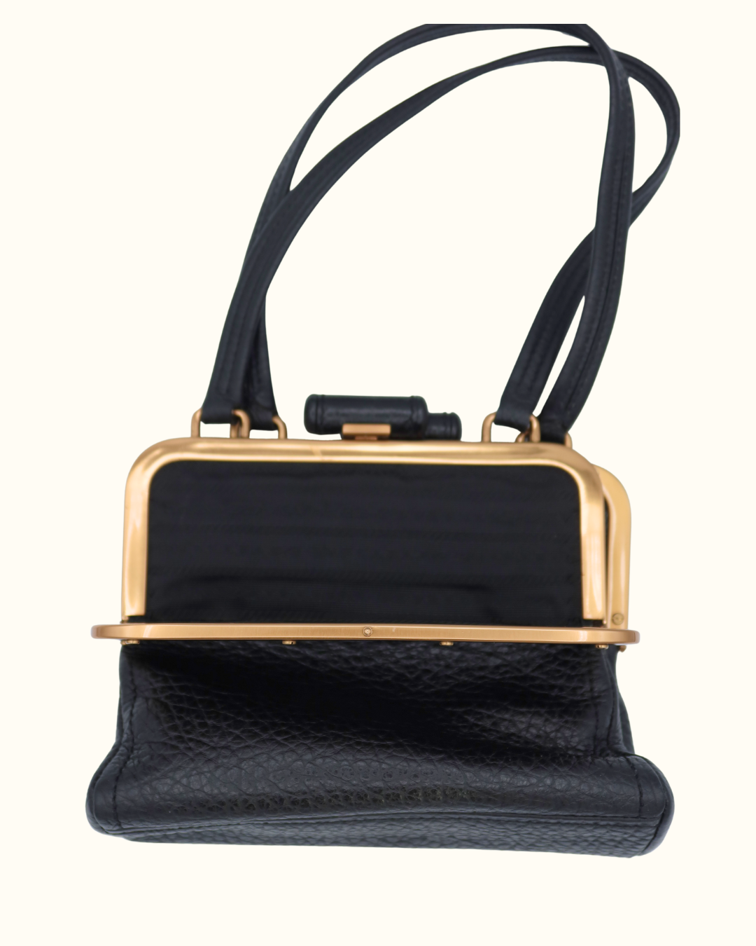 Prada Black Leather Frame Shoulder Bag