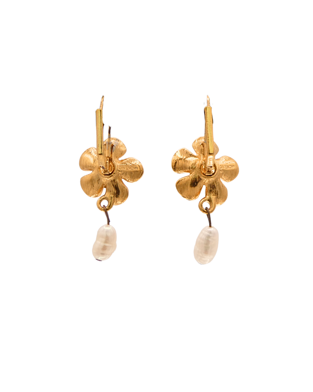 Givenchy Flower Earrings with Pave Crystal and Pearl