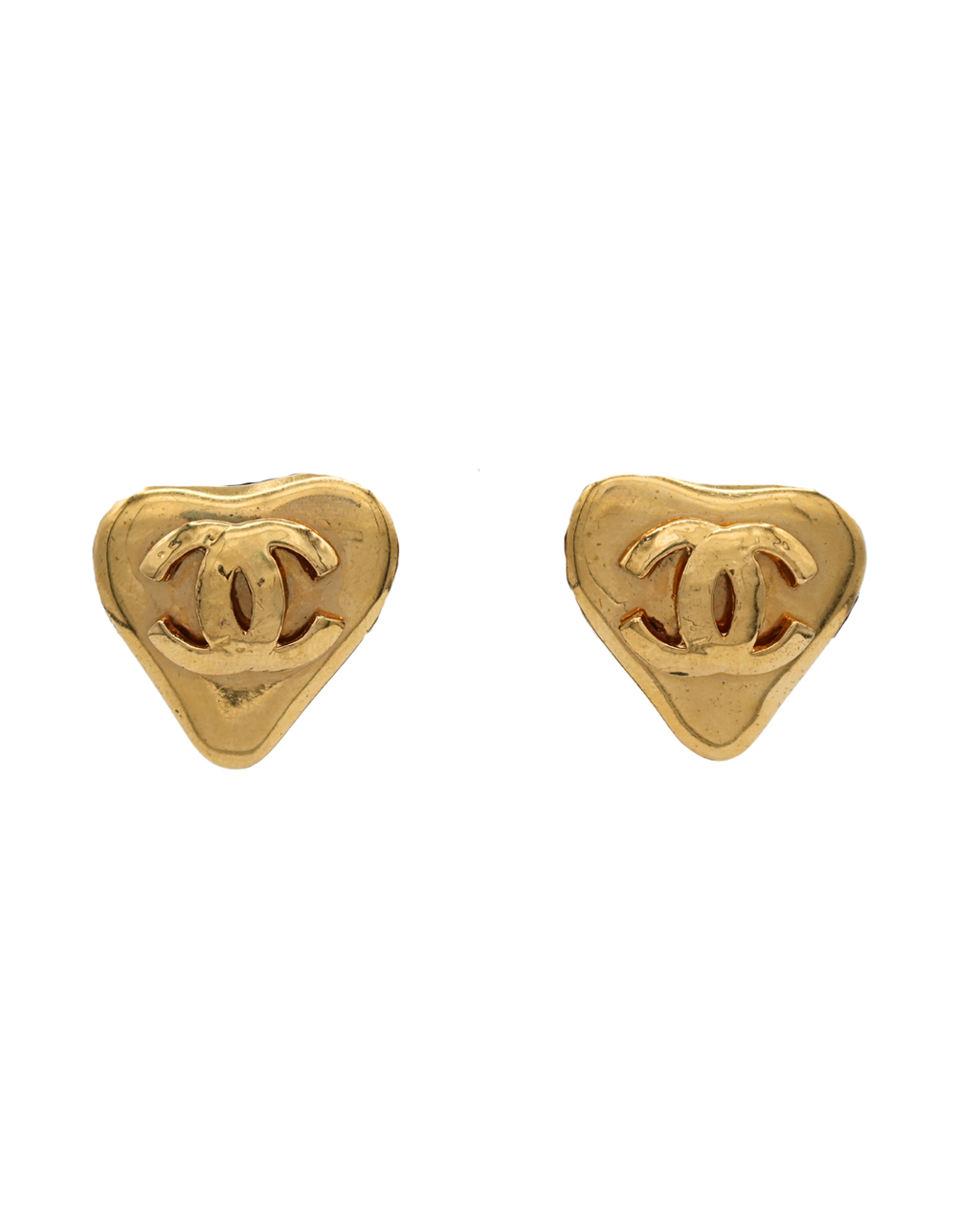 Chanel Vintage CC Gold Plated Heart Clip On Earrings
