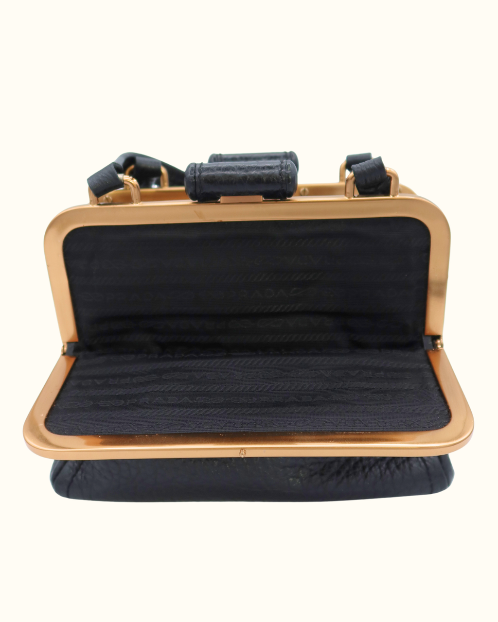 Prada Black Leather Frame Shoulder Bag