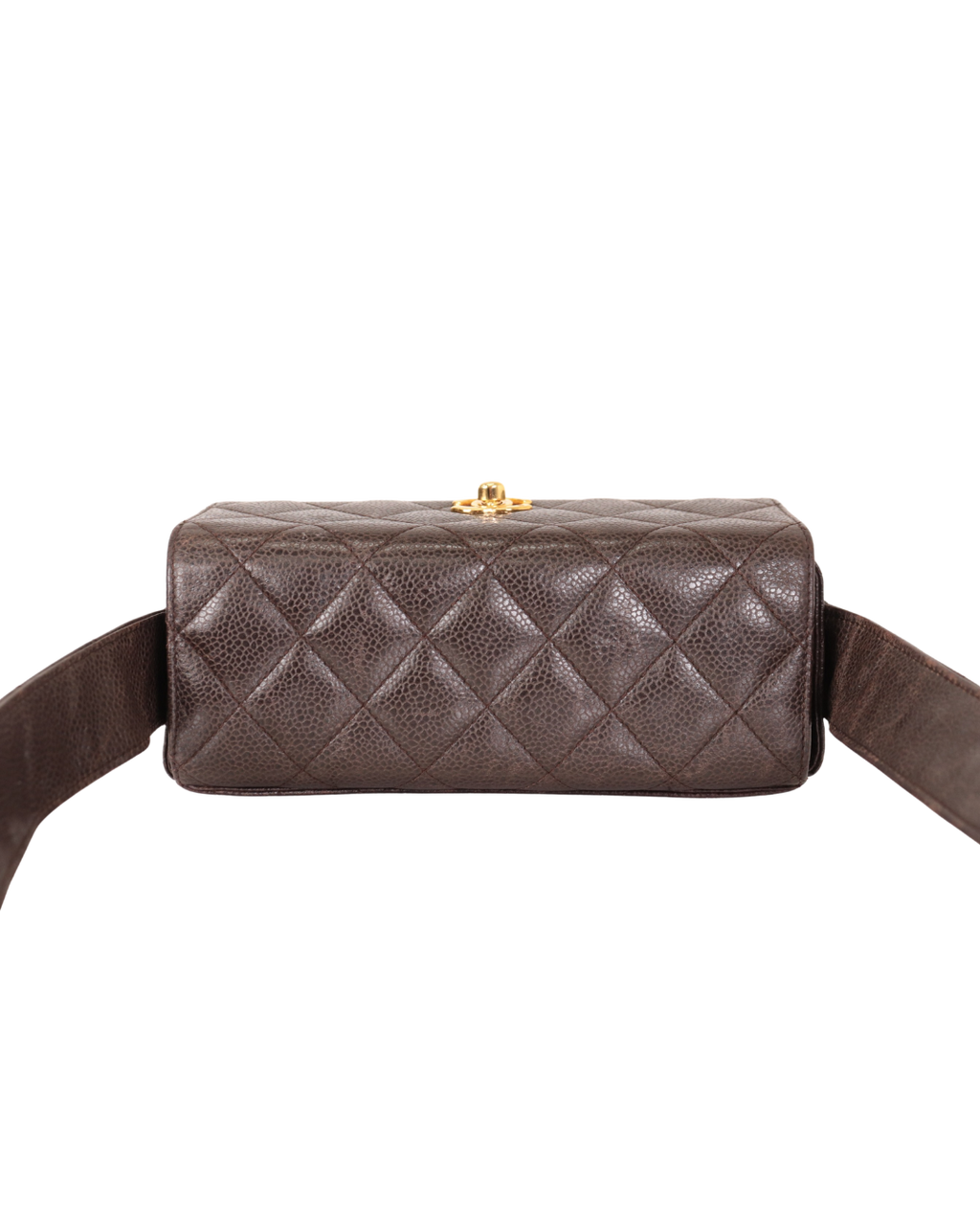 Chanel Vintage Brown Quilted Caviar Square Flap Crossbody Bag 1996-1997