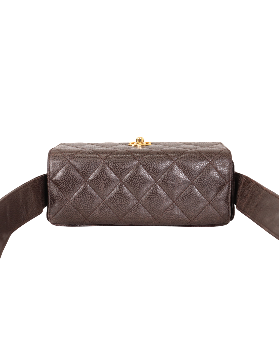 Chanel Vintage Brown Quilted Caviar Square Flap Crossbody Bag 1996-1997