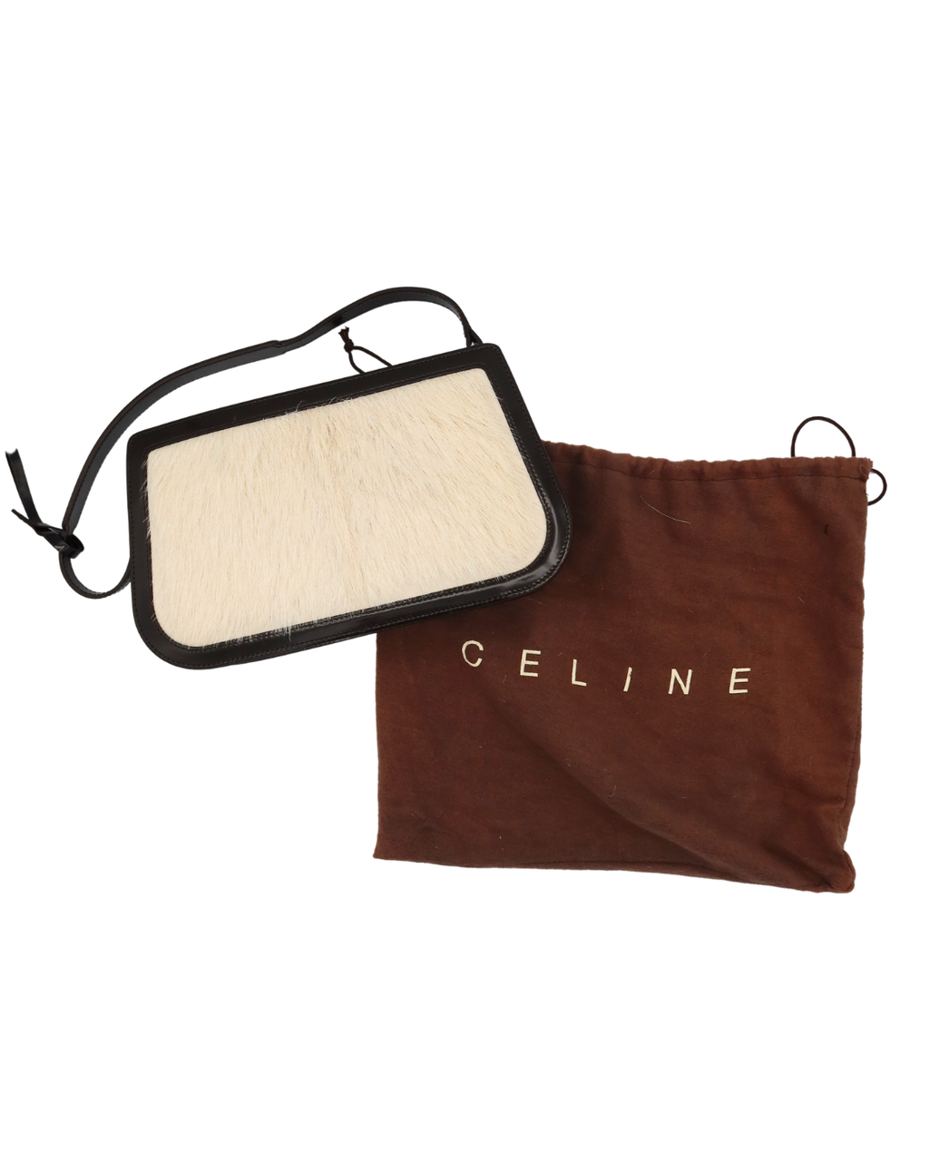 Celine Vintage Michael Kors Era Ivory Pony Hair and Black Leather Shoulder Bag