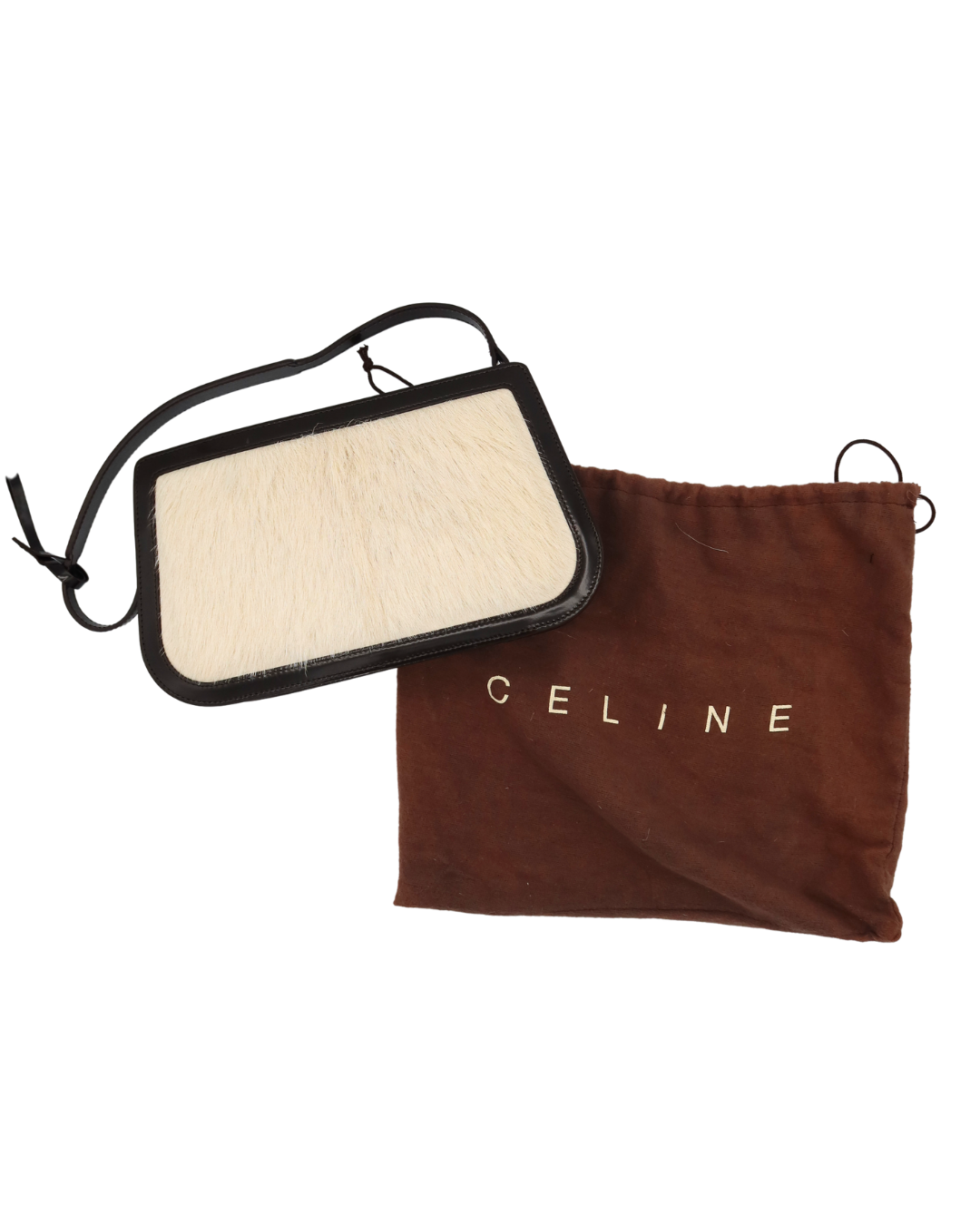 Celine Vintage Michael Kors Era Ivory Pony Hair and Black Leather Shoulder Bag