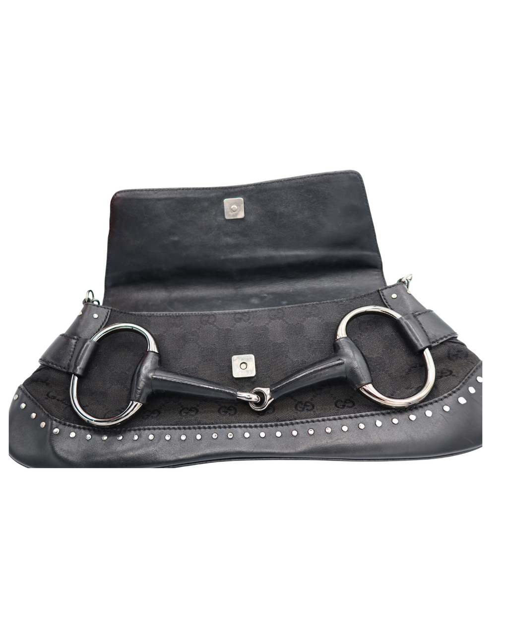 Gucci Vintage Black Monogram Canvas Studded Horsebit Bag