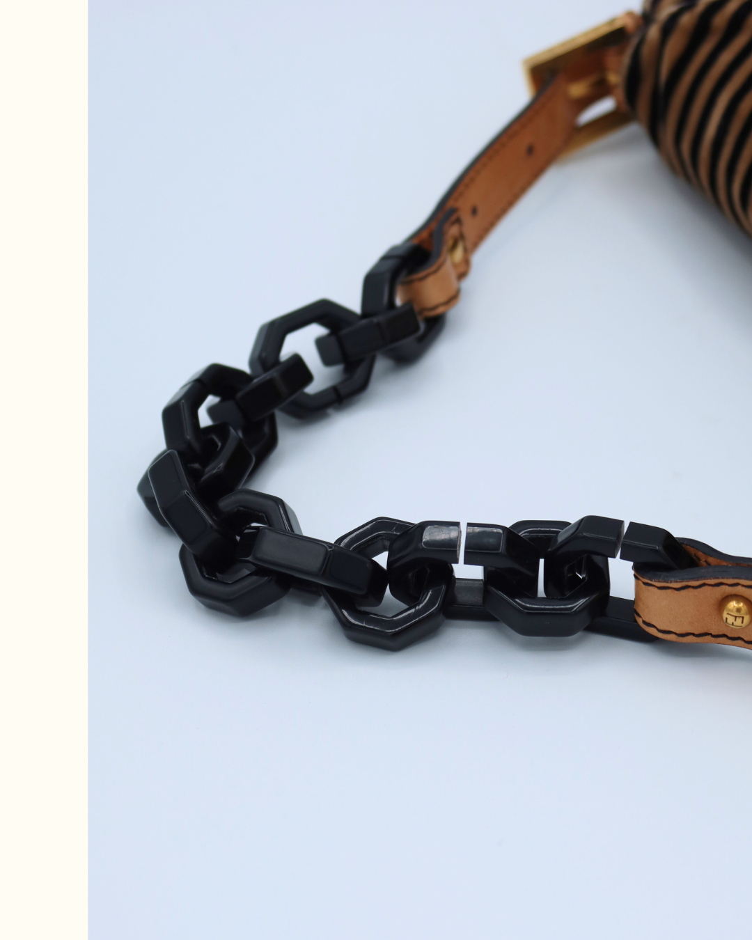 Fendi Velvet Black Beige Striped Baguette Bag