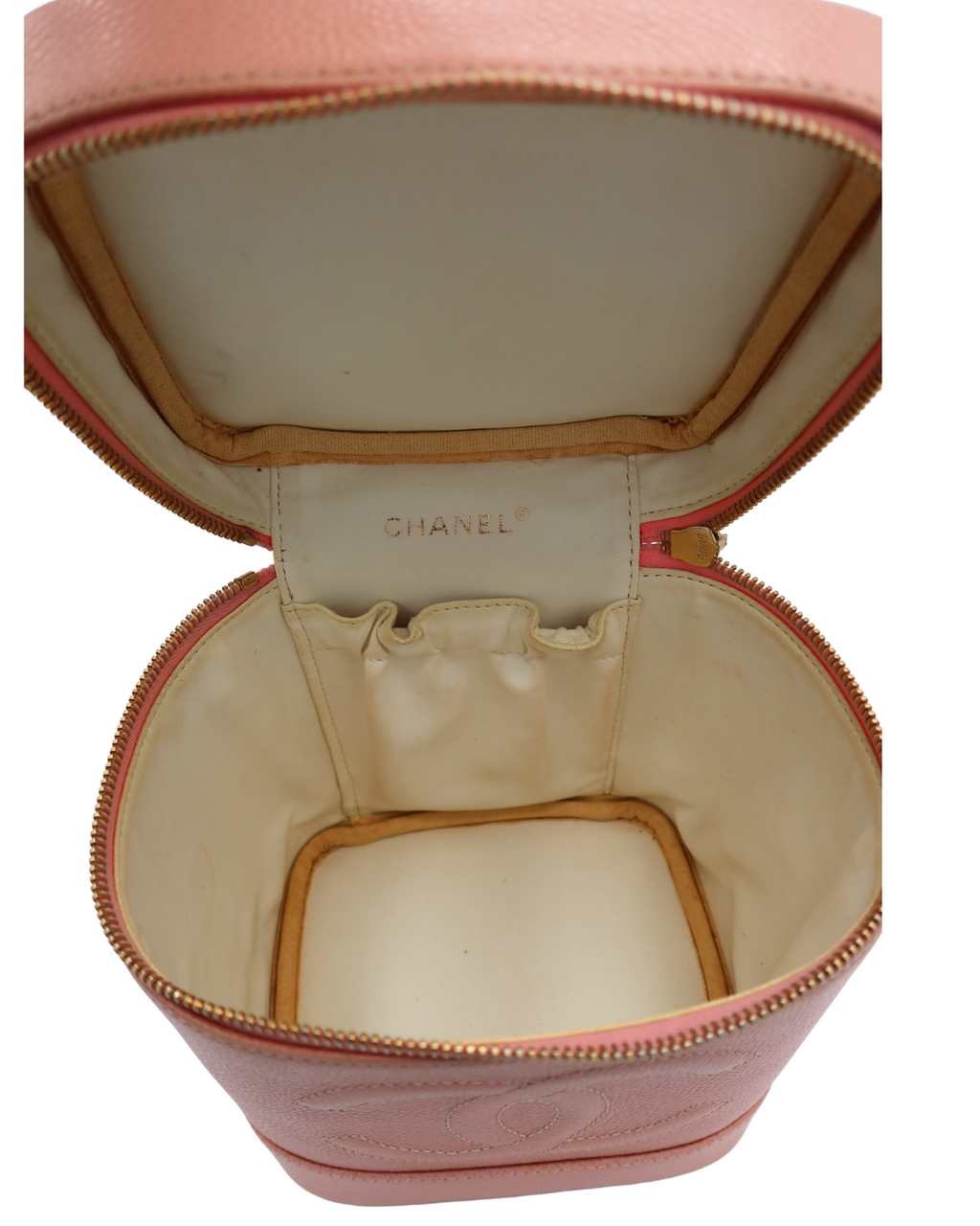 Chanel Pink Leather CC Mark Logo Vanity Bag