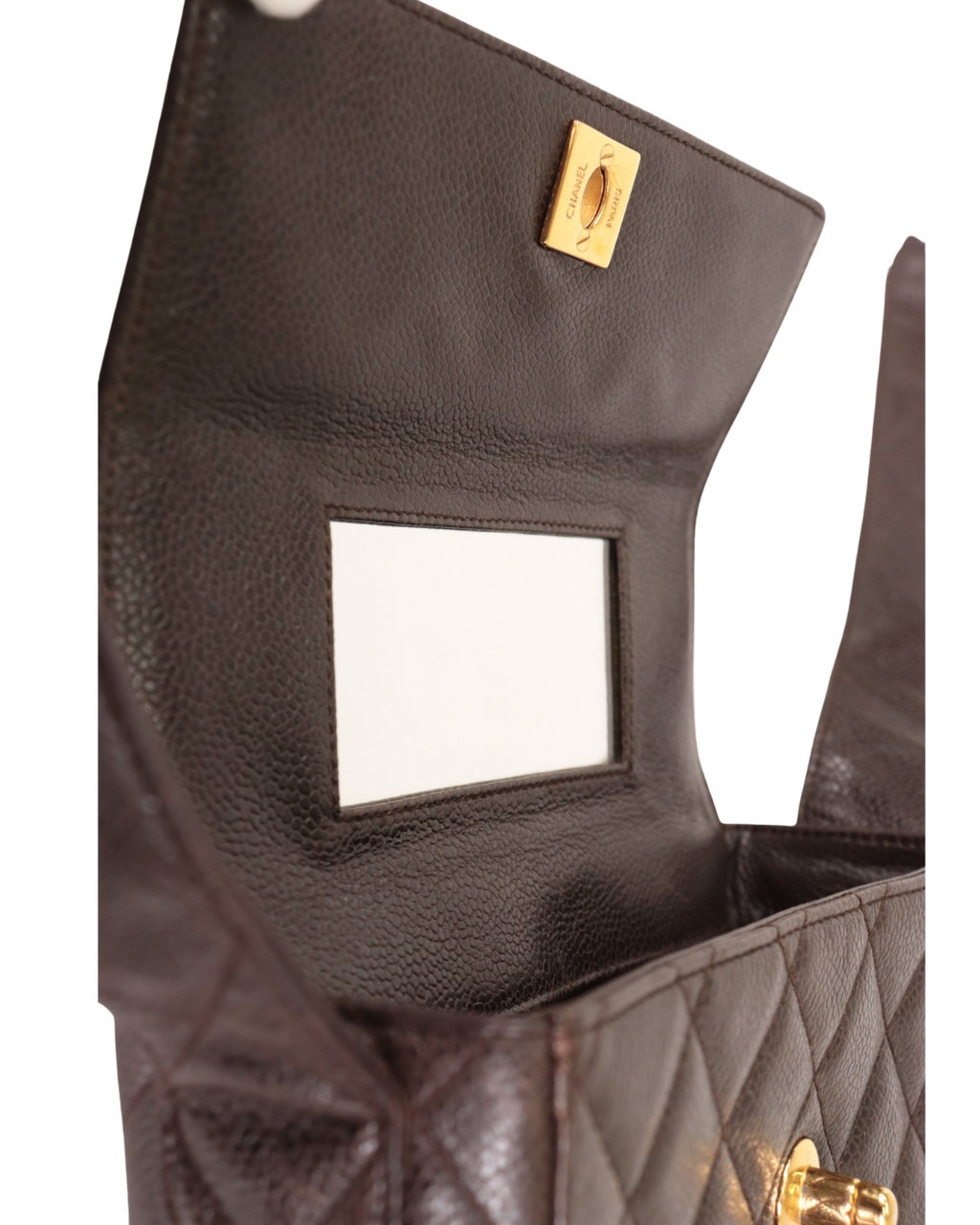 Chanel Vintage Brown Quilted Caviar Square Flap Crossbody Bag 1996-1997