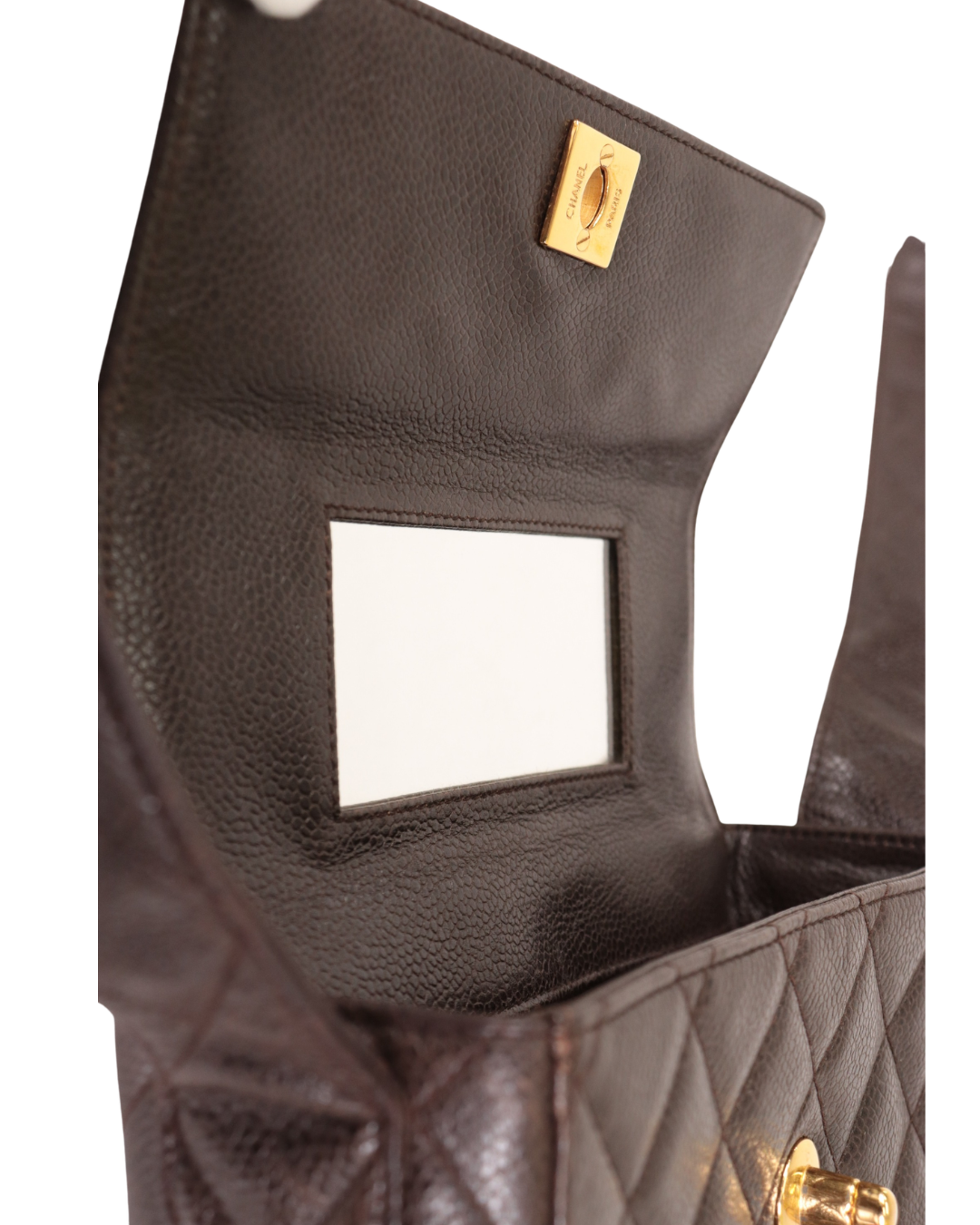 Chanel Vintage Brown Quilted Caviar Square Flap Crossbody Bag 1996-1997