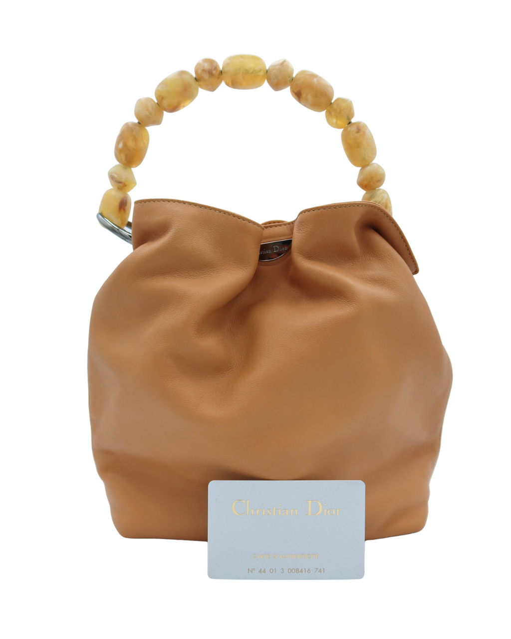 Christian Dior Maris Pearl Leather Handbag in Camel
