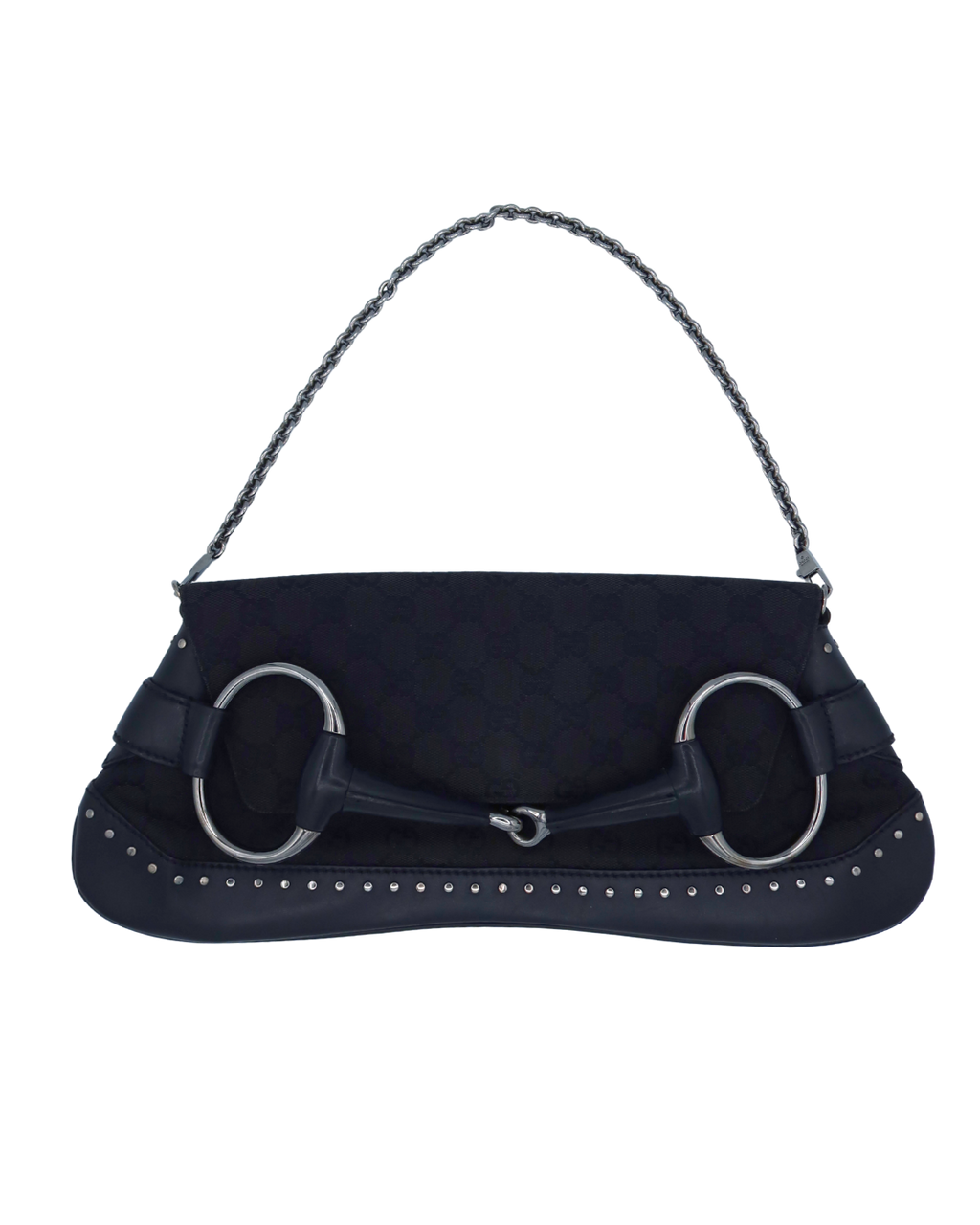 Gucci Vintage Black Monogram Canvas Studded Horsebit Bag