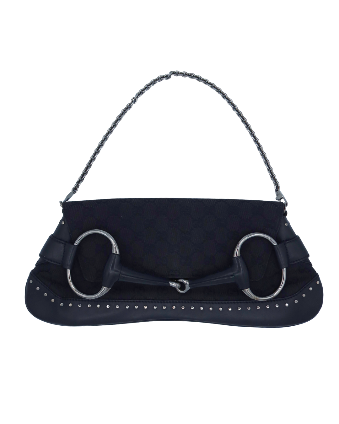 Gucci Vintage Black Monogram Canvas Studded Horsebit Bag