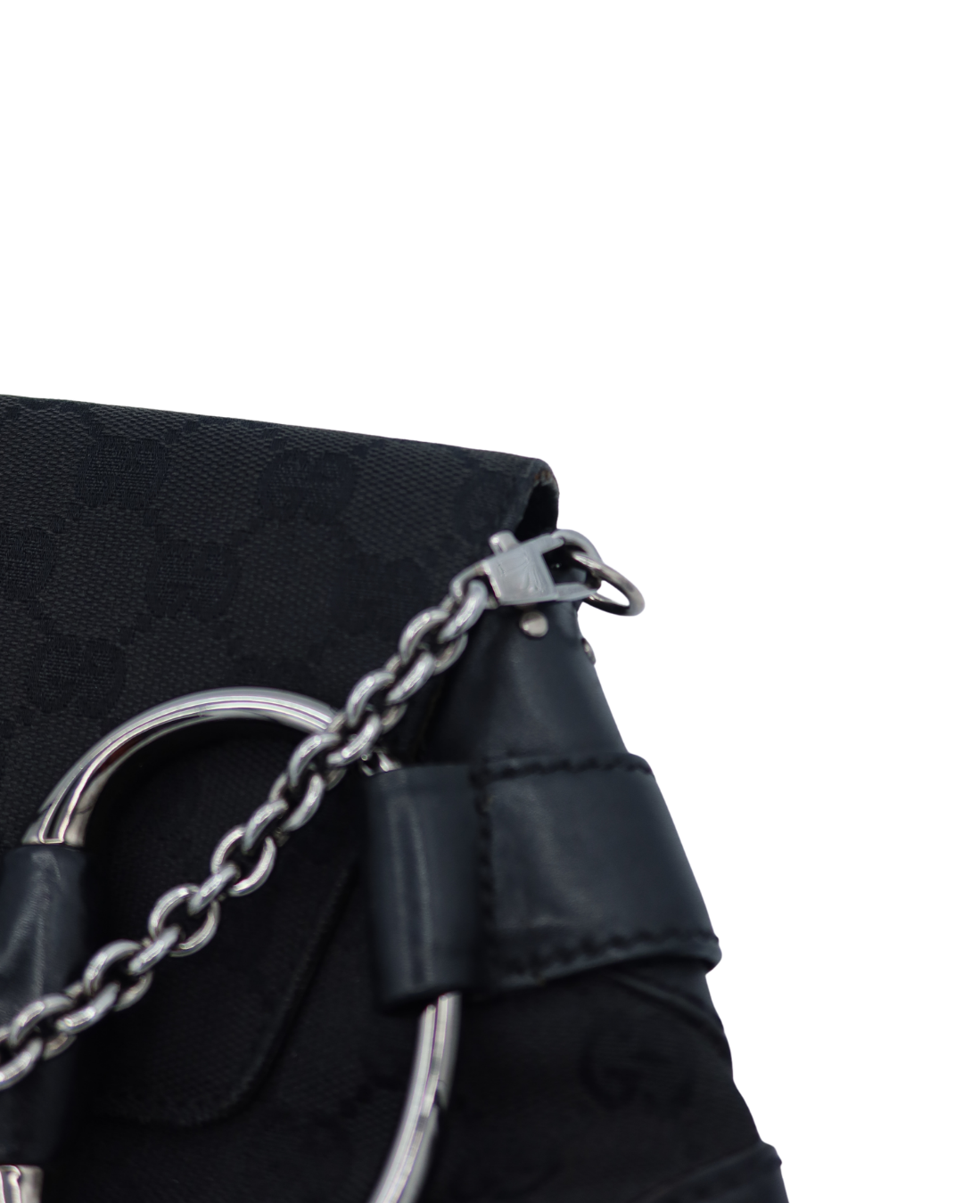 Gucci Vintage Black Monogram Canvas Studded Horsebit Bag