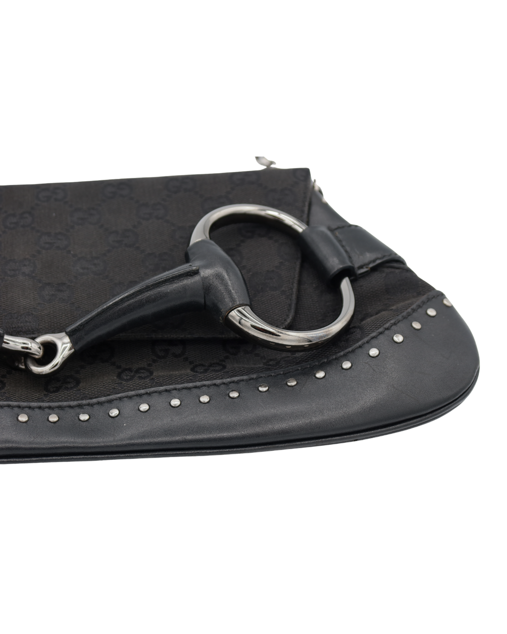 Gucci Vintage Black Monogram Canvas Studded Horsebit Bag