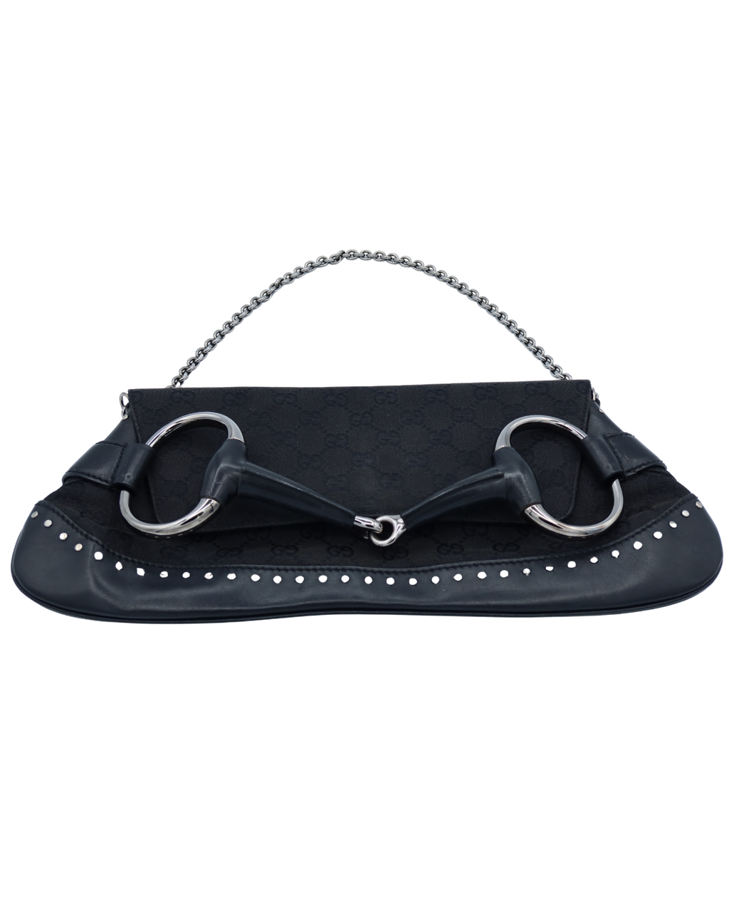Gucci Vintage Black Monogram Canvas Studded Horsebit Bag
