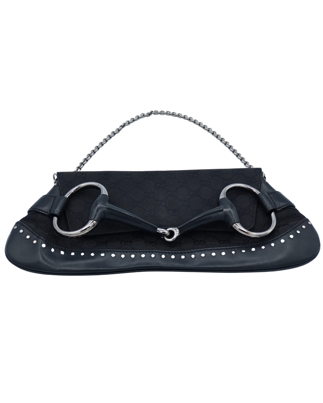 Gucci Vintage Black Monogram Canvas Studded Horsebit Bag
